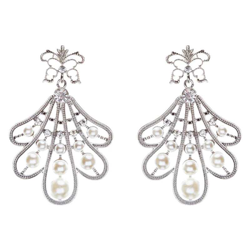 Flare Pearl Crystal Fashion Vintage Earrings Silver